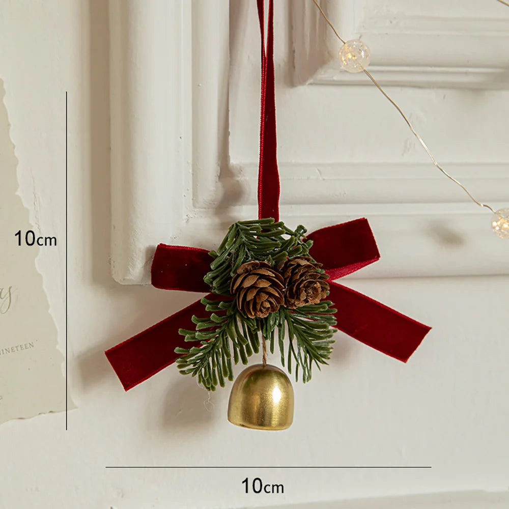 Christmas Home Decoration Pendant Small Bell Bow Festive Atmosphere Decoration Supplies Door Hanging Car Decor New Year's Gift