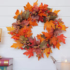 50cm Fall Wreath with Autumn Leaves and Berries for Front Door Decoration for Thanksgiving and Seasonal Display