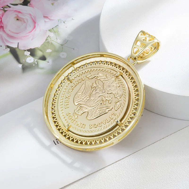 Pendants Catholic  virgin guadalupe  14K Gold Plated  50 Peso CZ  Medal Style  pendant for men  accessories Religious Pendants