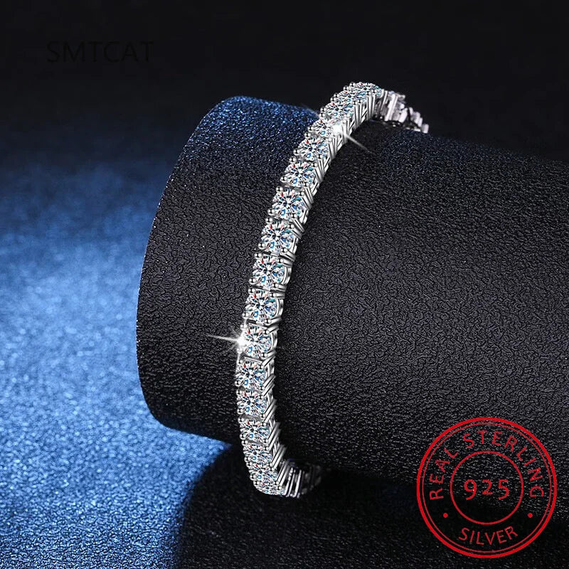 Charm Bracelet For Women High Quality S925 Silver Platinum Plated Moissanite Bracelet Sparkling Personality Wedding Jewelry Gift