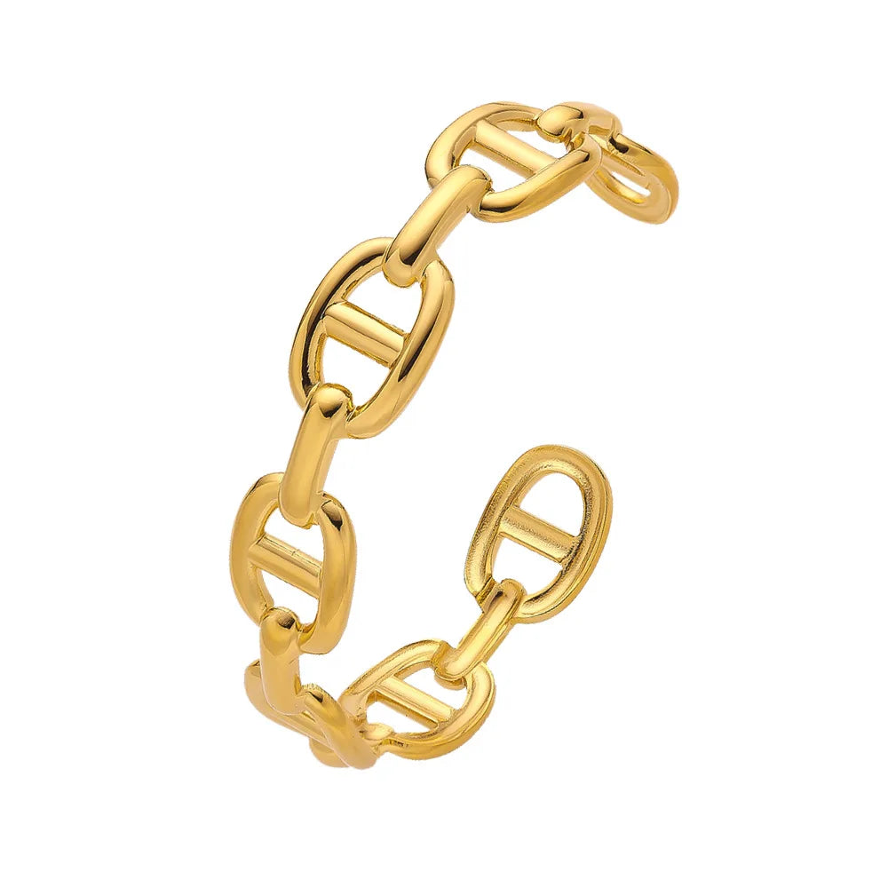 Titanium - Steel Gold - Plated C - Shaped Open - Ended Bangle. A Unique, Irregularly Spliced And Niche Accessory For Women.