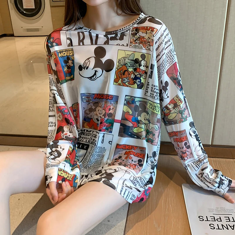 T-Shirts Women cartoon print Casual Trendy Elegant Sun-proof Sexy Ladies Tees Teens Sheer Tops Summer Beach Simple Cozy