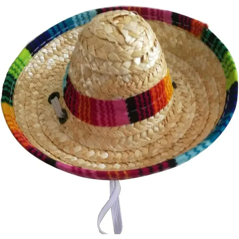 Pet Hat Dog & Cat Straw Sombrero Hat Funny Mexican Sombrero Cap Mini Hat Dog Clothes Pet Caps for Halloween Party Photo Props