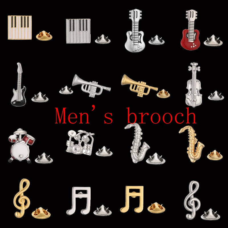 Men's brooch note music equipment rack drum violin guitar piano saxophone design Suit coat lapel pin women's backpack hat badge