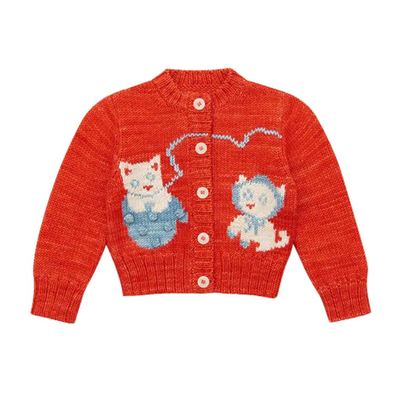 Kids Sweaters 24 Winter Girls Cute Embroidery Cartton Print Outwear Cardigan Clothing