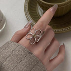 925 Sterling Silver Rings for Women Couple Minimalist Handmade Simple Big Flower Ring Party Jewelry Gift Prevent Allergy