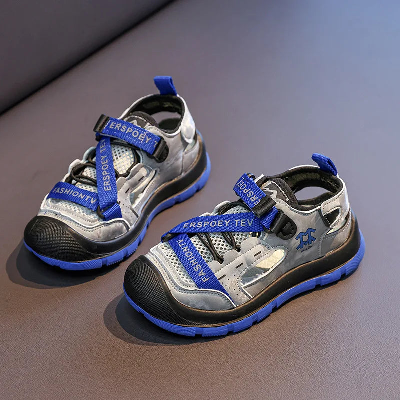 Children Casual Shoes Hollowed-out Kids Sandals Sports Running 2025 Summer New Students Flat Shoes Toes Capped Non-slip Trendy Children Shoes