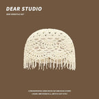 Personalized Beaded Fringed Knitted Beanies for Women Summer Autumn Thin Hollow Versatile Casual Retro Ethnic Style Pullover Hat