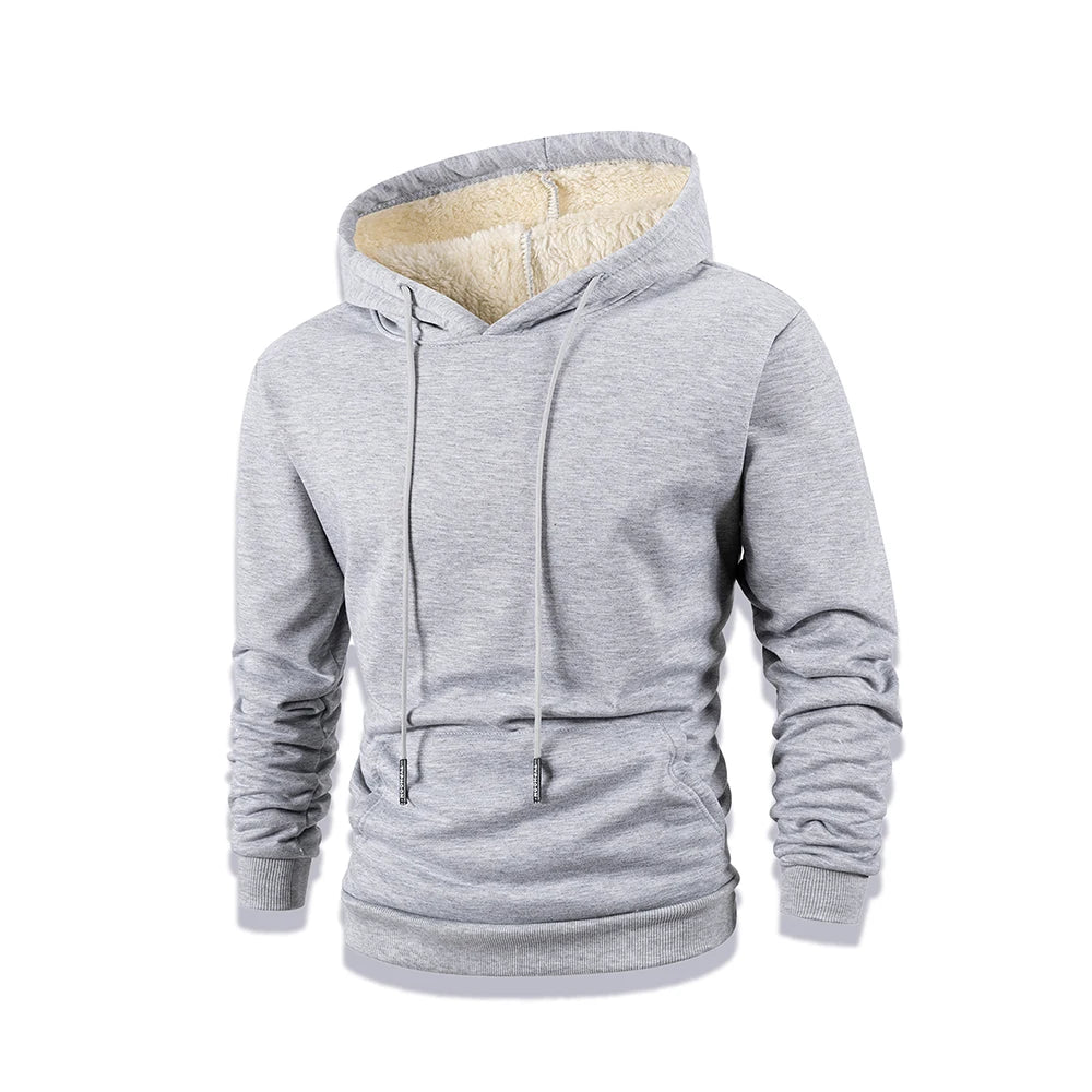 Winter Men's Hoodies Thicken Warm Pullover Men Basic Hoodies Sweatshirts Casual Street Solid Color Cashmere Warm Coat Tops