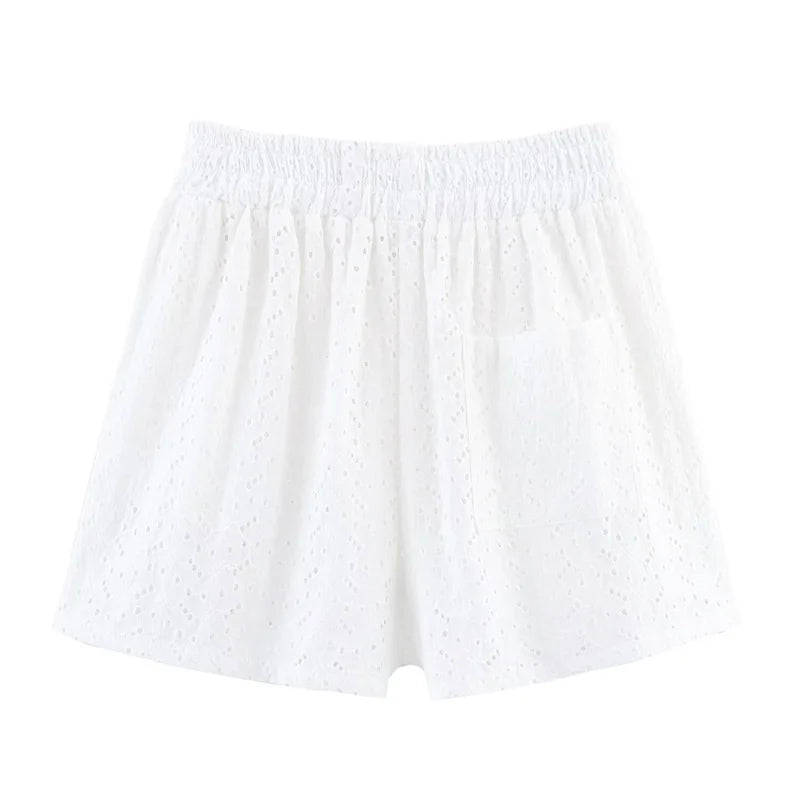 Women's Shorts New Summer 2025 White Cutout Embroidered Casual Shorts Sexy and fashionable Versatile