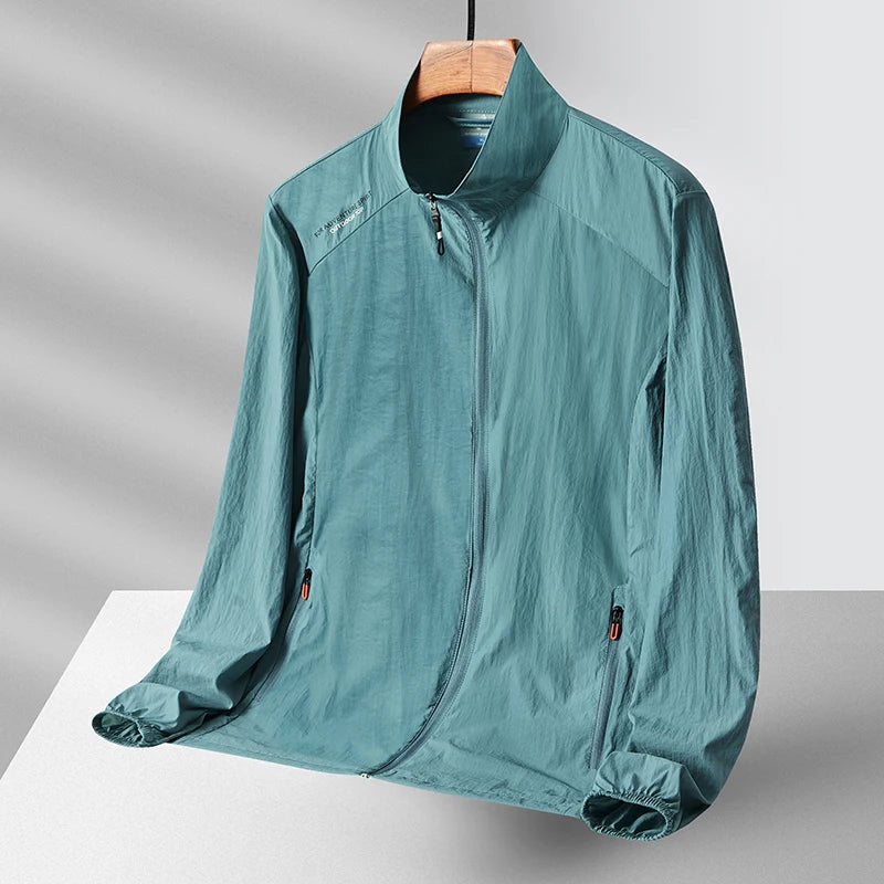 Summer Sun Protection Clothing Mens Gym Lightweight Breathable UV Protection Lapel Coat Casual Fishing Hiking Solid Color Jacket