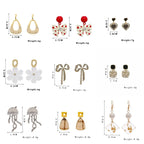 Drop Earrings for Women White Flower Heart Crystal Bow Round Circle Long Pearl Dangle Earrings Geometry Statement Jewelry Gift