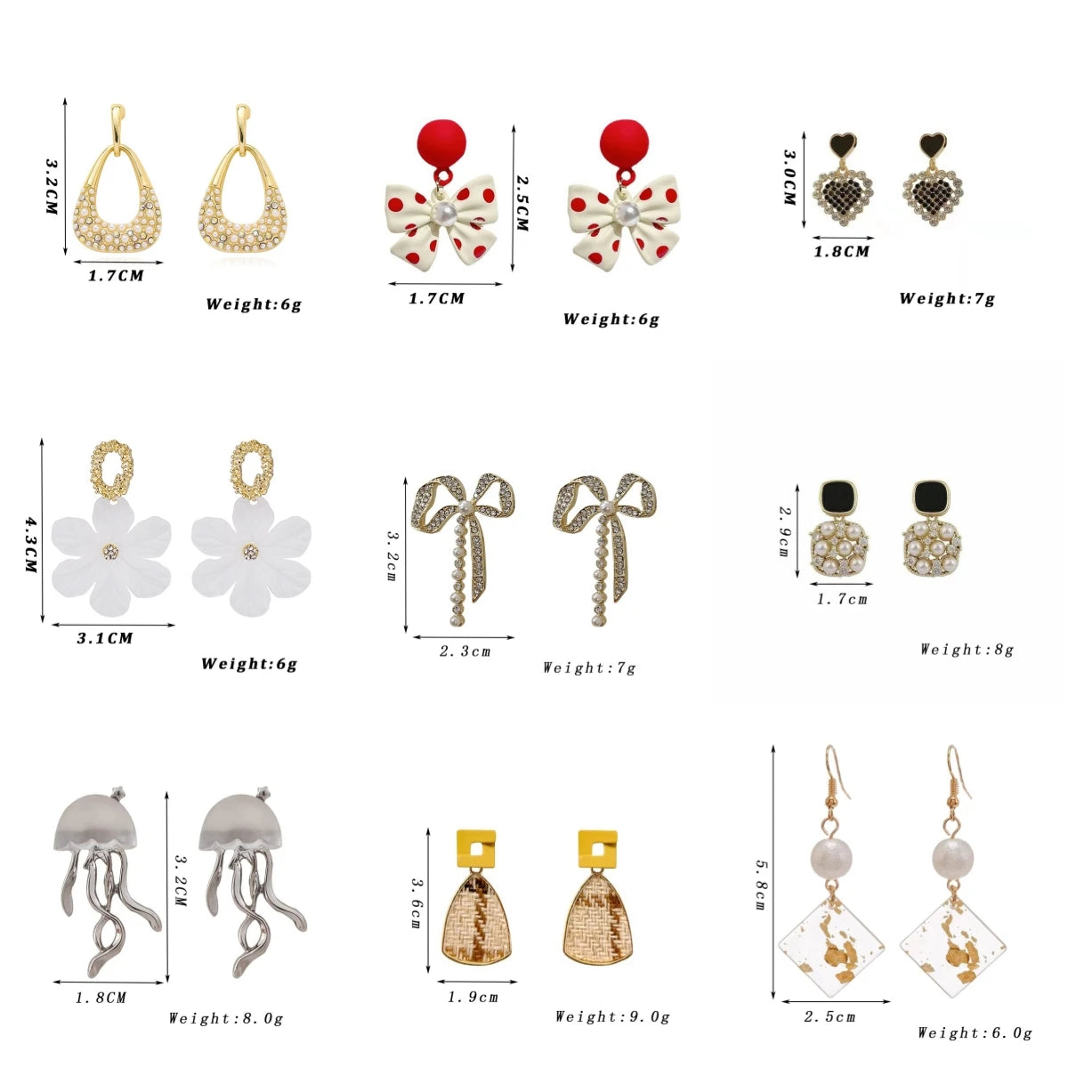 Drop Earrings for Women White Flower Heart Crystal Bow Round Circle Long Pearl Dangle Earrings Geometry Statement Jewelry Gift