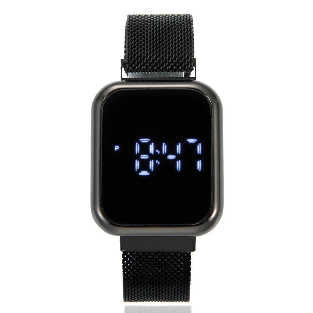 Casual Digital Watch for Men Women Luxury Rose Gold LED Watches Magnetic Metal Mesh Band Fashion Simple Ladies Electronic Clock
