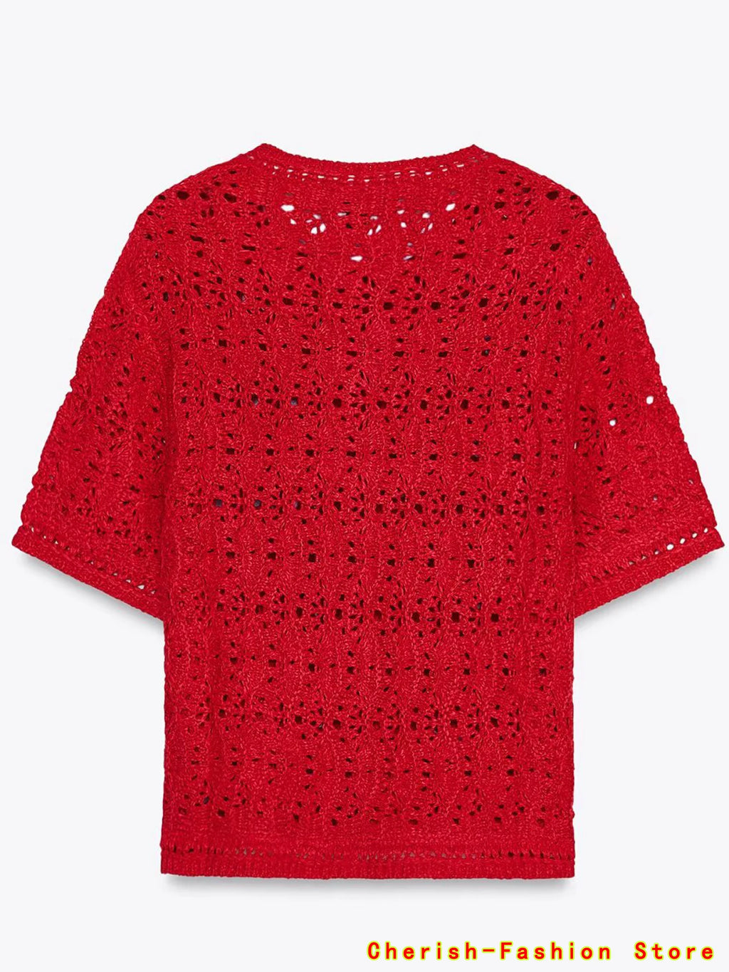 Women's Cardigan Summer 2025 New Red Knitted Short Sleeve Cutout Design Cardigan Casual Fashion Personality Versatile Knitwear