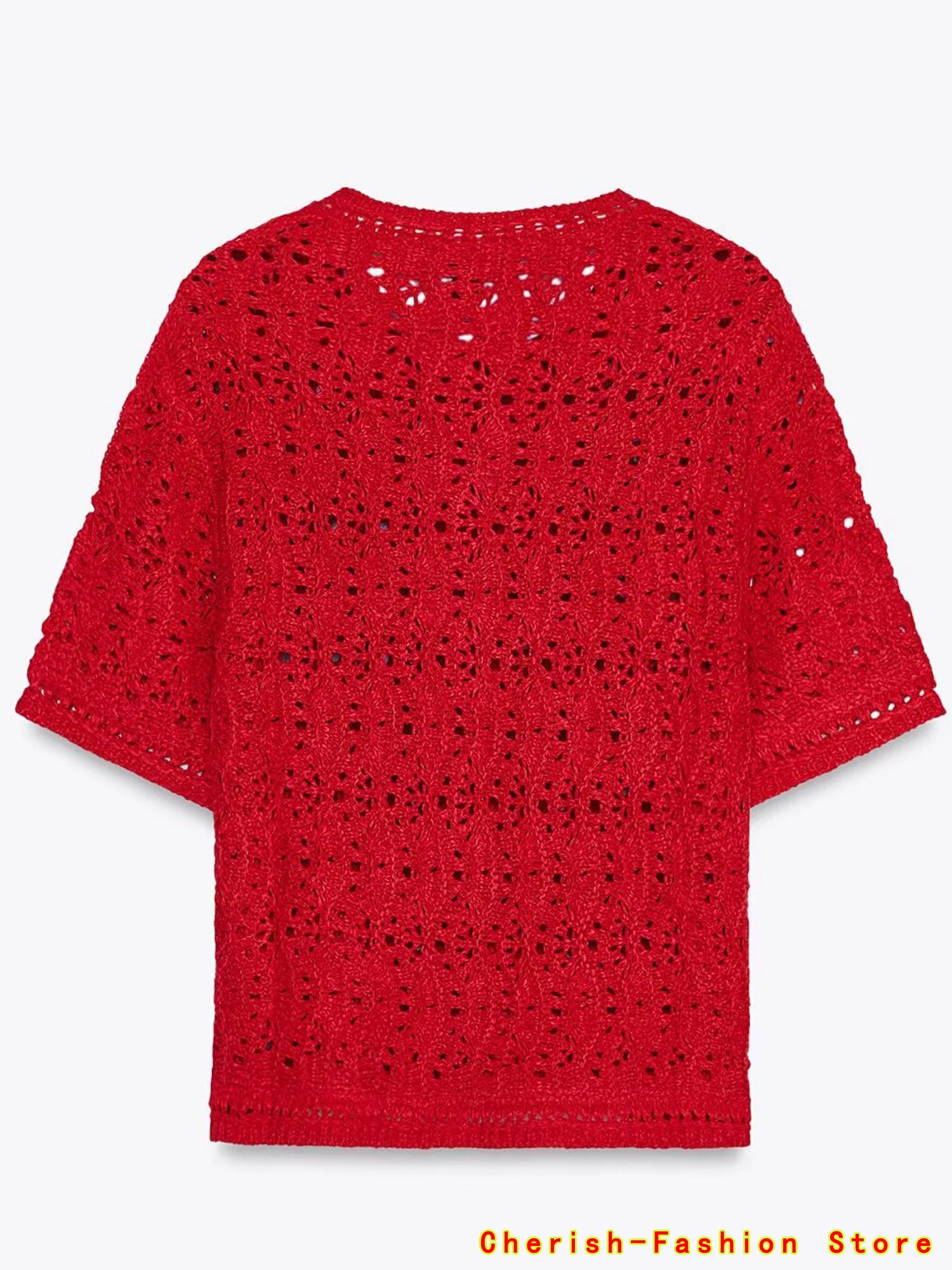 Women's Cardigan Summer 2025 New Red Knitted Short Sleeve Cutout Design Cardigan Casual Fashion Personality Versatile Knitwear