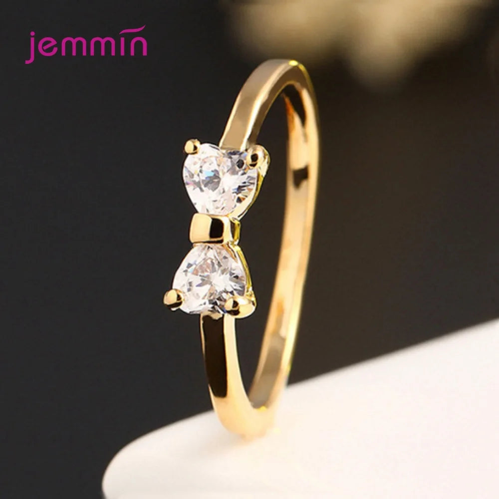 New Statement Brand Women Statement Rings Jewelry White Gold Color Bowtie Cubic Zirconia Wedding Band Ring Bague Femme Bijoux