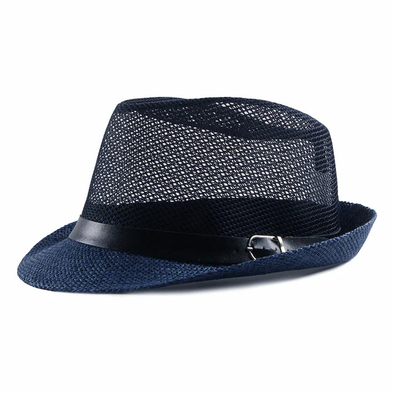 Men's and women's ceremonial hats British fashion jazz hats middle-aged and elderly cut-out linen beach sunhats