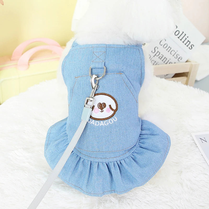 Pet Denim Pet Dresses Dress for Dog Small Dog Pet Dresses Clothes Cowboy Dress Sundress with Leash Ring Spring Summer Soft Sweet Skirt Pet Costume