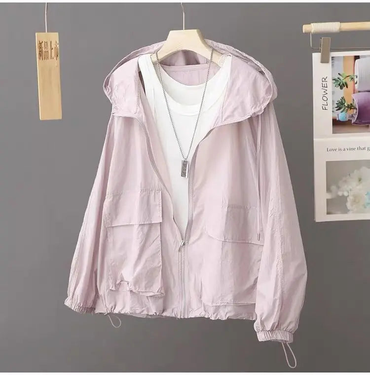 Summer Sunscreen Hooded Lightweight Loose Windbreaker 2025 New Breathable Outdoor Thin Jacket For Women Plus Size Trench Coat