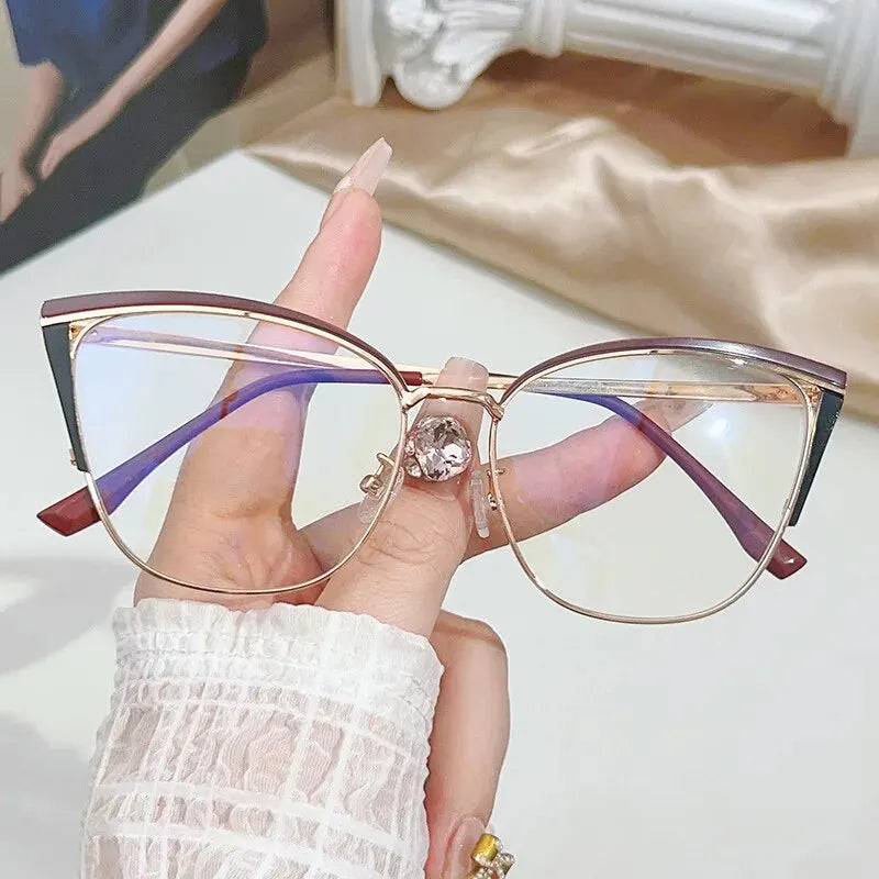 Fashion Cat-eye Frames Women's Fashion Multi-color Splicing Metal Frames European And American Color-changing Anti-blue Glasses