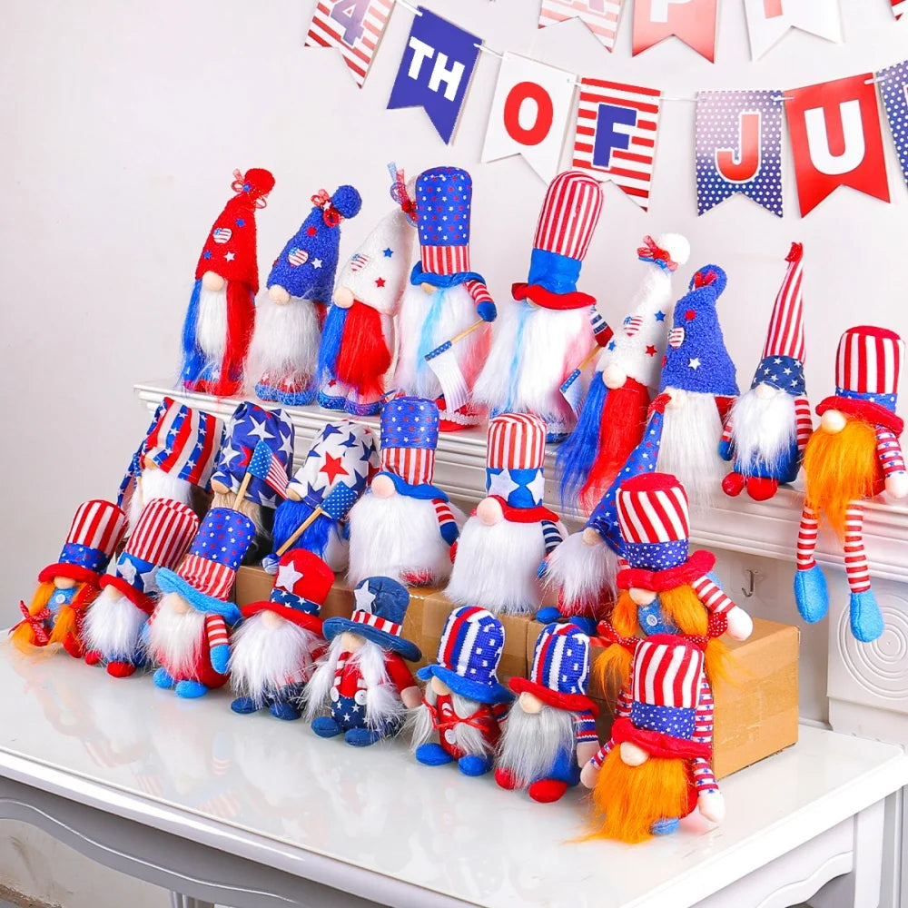 4th Of July Gnomes Set Independence Day Hanging Gnome Pendant Decorative Charm Ornaments For Holiday Window Wall Decoration