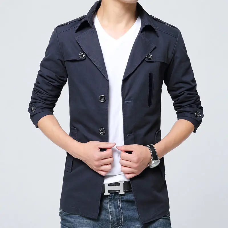 Men Overcoat Slim Long Coat Turn Down Collar Casual Jacket Fashionable High Quality Soft and Comfortable Simple Top Coat for Men