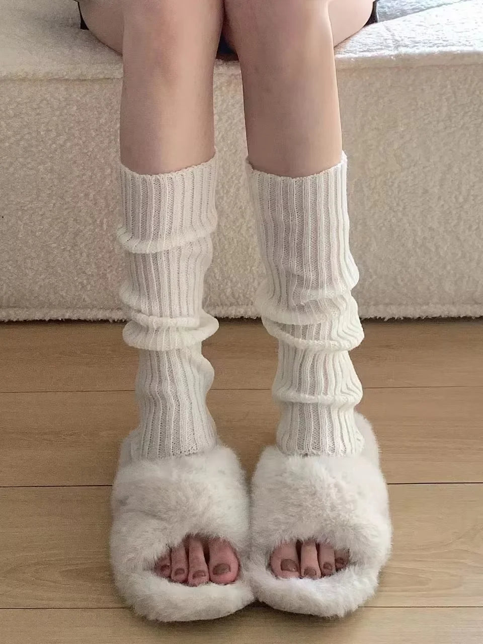 Woman Knitted Leg Warmers Autumn and Winter New Bowknot Thick Keep Warm White Leg Warmers 1 Pair High-quality