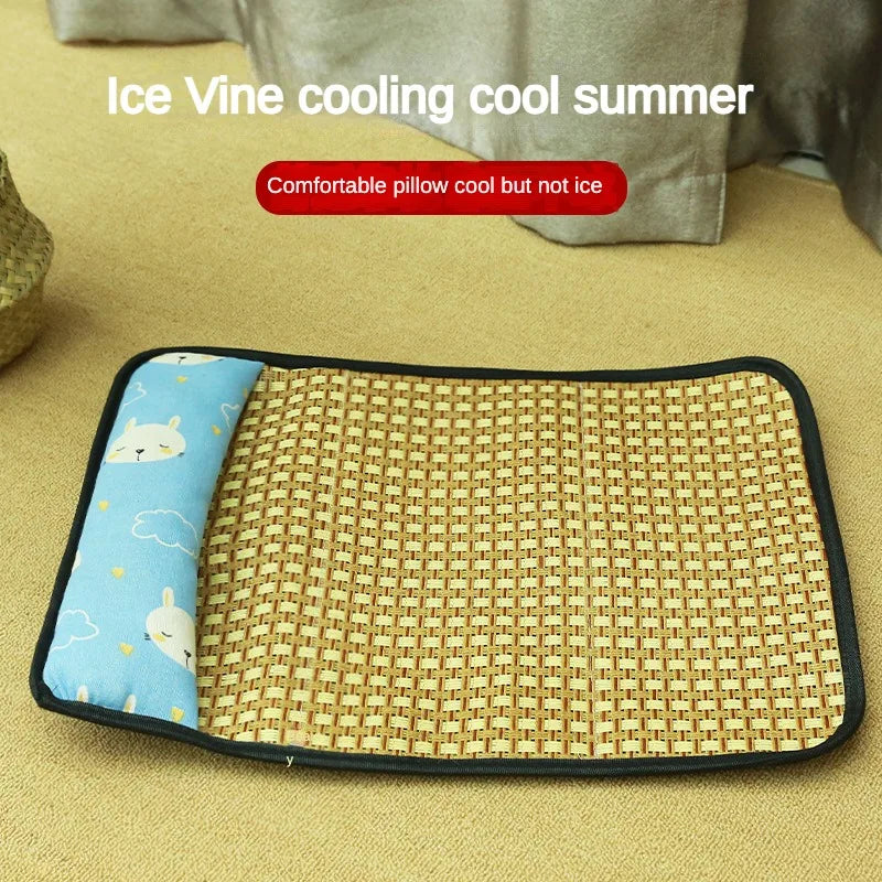 Pet Bed Sleeping Mat Dog Beds Rattan Woven Cat Mat Bed Summer Pet Cooling Mat for Small Dog Cats Puppy Beds Cushion Chihuahua