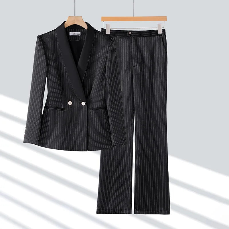 Office Ladies Formal Pant Suit 2 Piece Set Women Ebony Black Female Long Sleeve Business Work Wear Blazer Jacket And Trouser