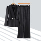 Office Ladies Formal Pant Suit 2 Piece Set Women Ebony Black Female Long Sleeve Business Work Wear Blazer Jacket And Trouser