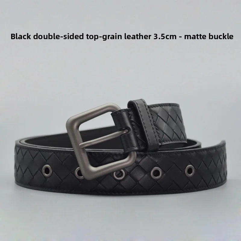 PLULUSA Hanrted Leather Belt for Men Genuine Top Layer Cowhide Bule Pure Handwoven Men's Belt Versatile Sli Belt