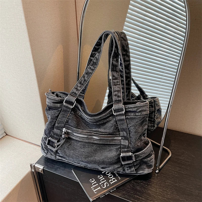 Bags women handbags ladies.Stylish New Denim Handbag, Washed and Old Shoulder Bag, Locomotive Bag, Crossbody Bags for Women