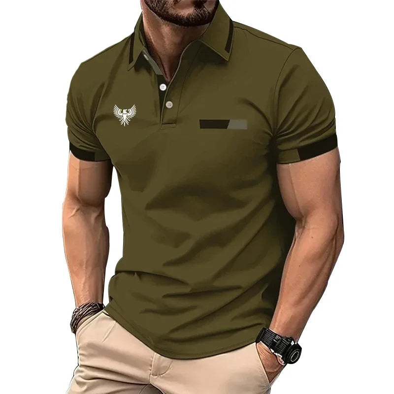 Men Polo Shirt  Summer Casual Polo Shirt  Short Sleeve Fashion Spell Color Lapel Polo Shirt Men Personality Tops Polo Shirt
