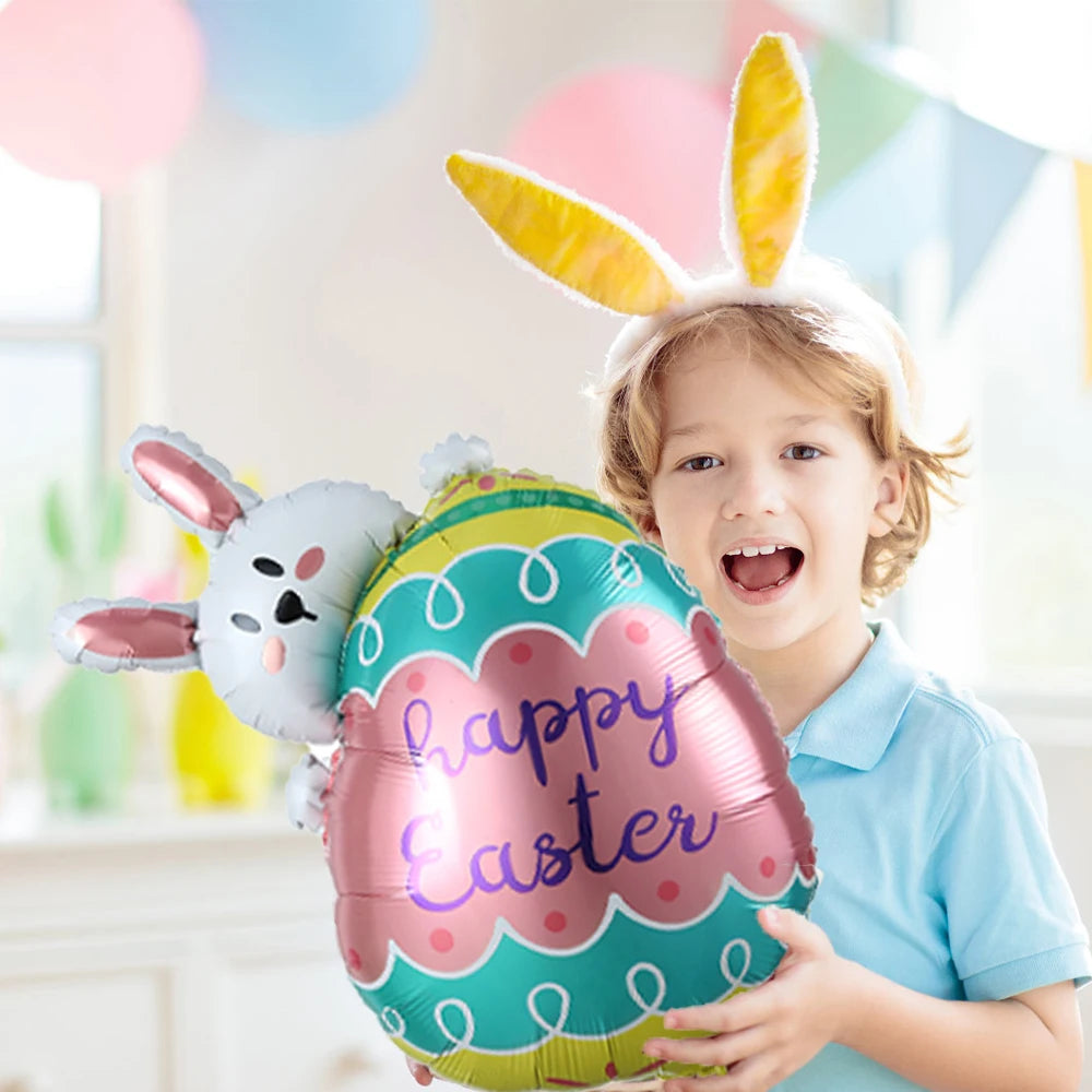 Easter Bunny Carrot Egg Foil Balloon Broken-shell Chicken Long eared Rabbit 4D Standing Balloon Happy Easter Party Deco Kid Gift