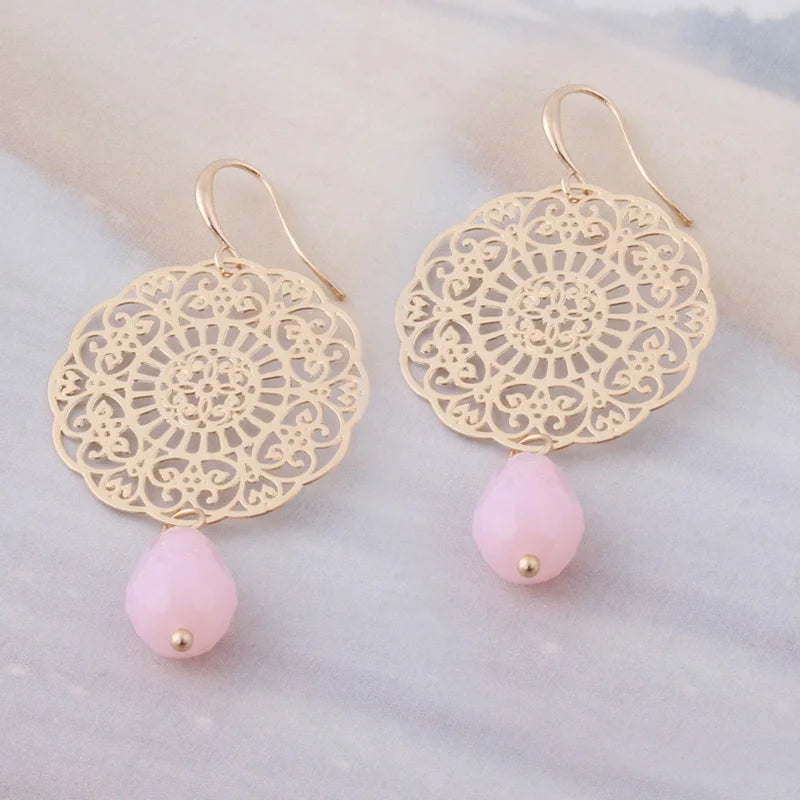 Drop Earrings Dangle Bohemian Metal Carving Hollow Pattern Crystal Water Charm 2023 New Hot Fashion Jewelry Accessories Brand Ms