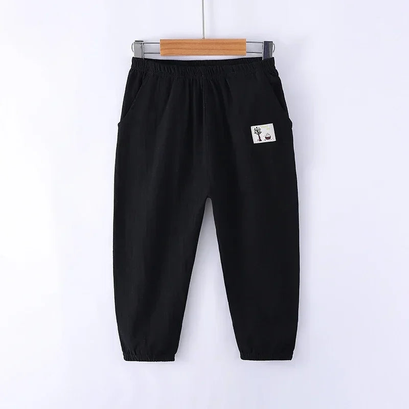 Children Pants Trousers for Boys Girls Cotton Linen Elastic Waist Summer Anti-Mosquito Pants Kids Clothing Long Pants 100-160cm