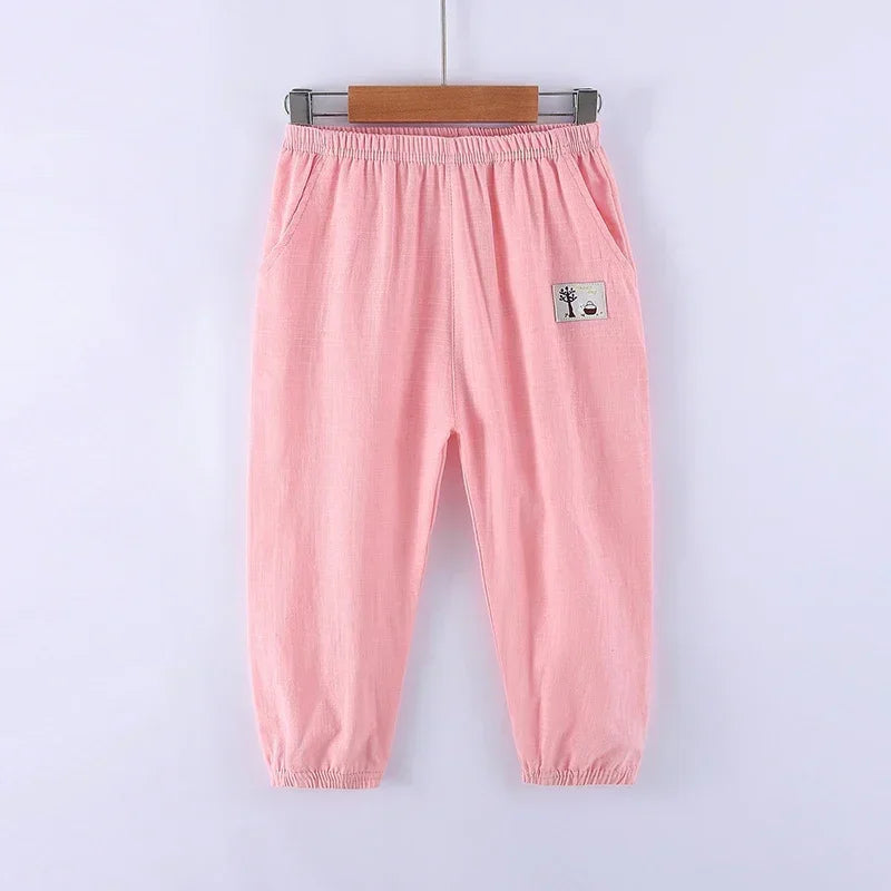 Children Pants Trousers for Boys Girls Cotton Linen Elastic Waist Summer Anti-Mosquito Pants Kids Clothing Long Pants 100-160cm