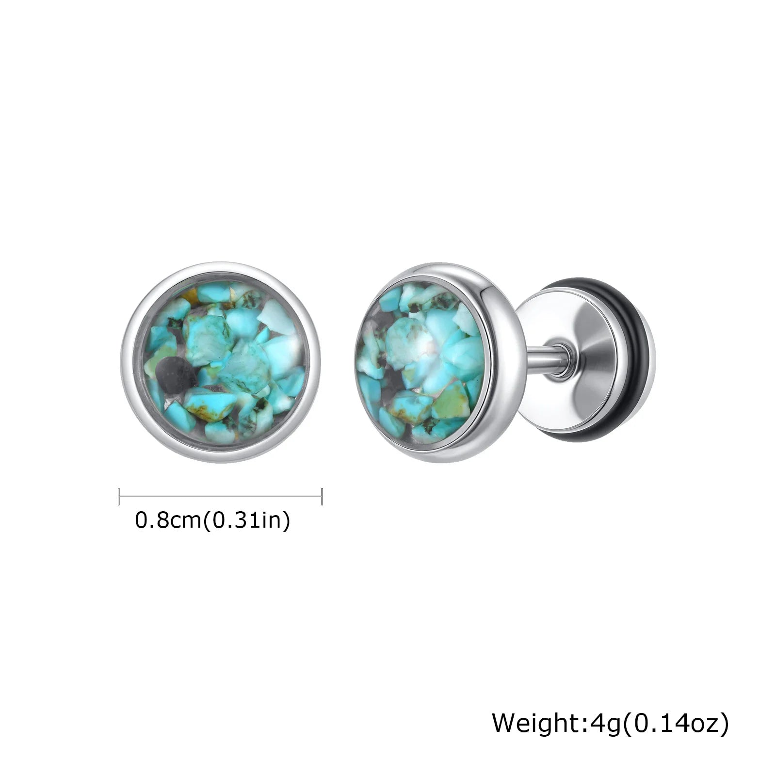 Natural Stone Stud Earrings for Men Boys,Stainless Steel Plated Round Small Earring,Stylish Jewelry Gifts