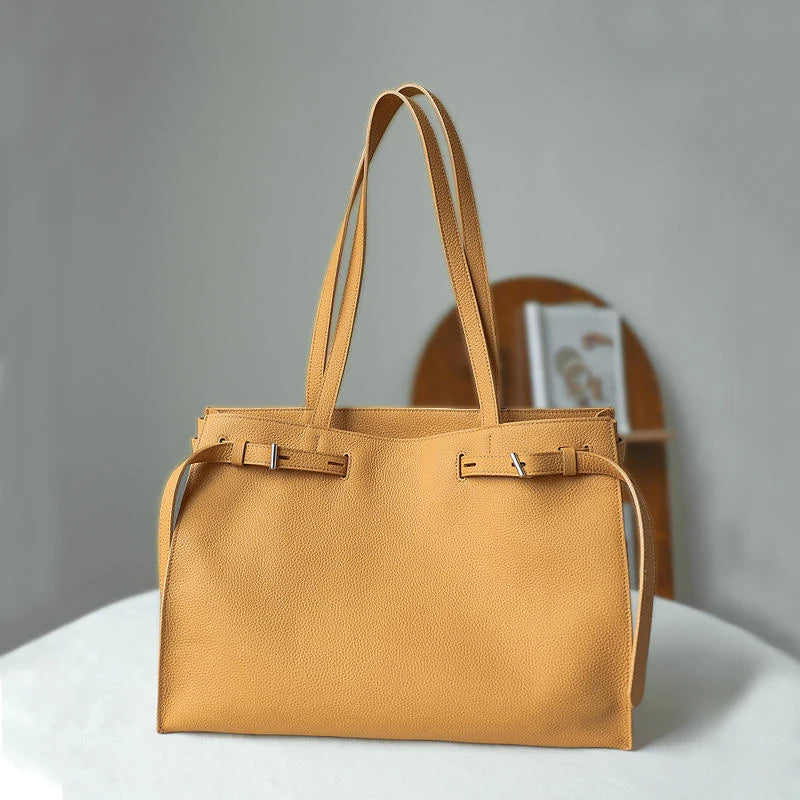 Women Totes Laptop Bag 2025 New Luxury Genuine Leather Commuter Handbag Female Large Capacity Minimalist Computer Shoulder Bag