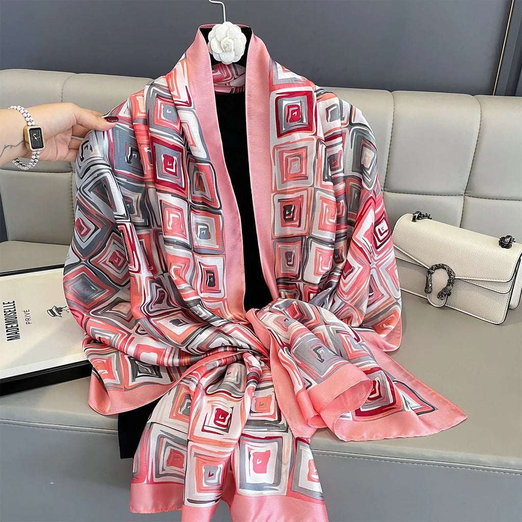 New Women Scarves Spring Summer Autumn Luxury Print Thin Light Satin Scarf Fashion Wrap Shawls 55 Colors Elegant Bandana Poncho