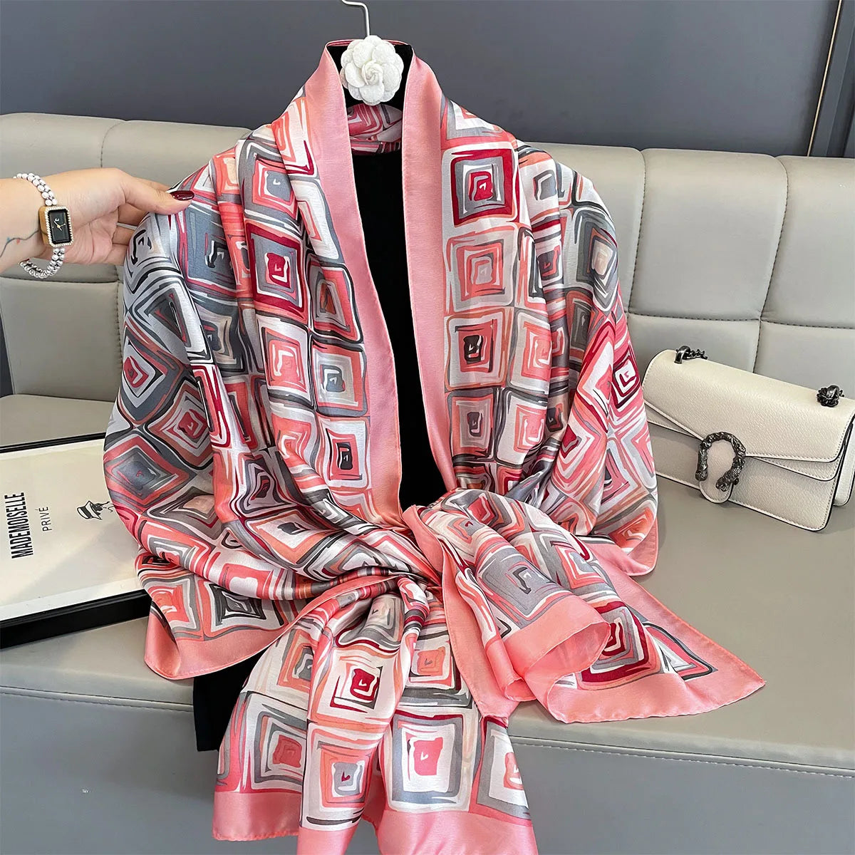 New Women Scarves Spring Summer Autumn Luxury Print Thin Light Satin Scarf Fashion Wrap Shawls 55 Colors Elegant Bandana Poncho