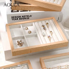 Stackable Ring Earring Jewelry Storage Multi Use Tray Bracelet Necklace Display Stand Holder Wooden Counter Top Drawer Organizer
