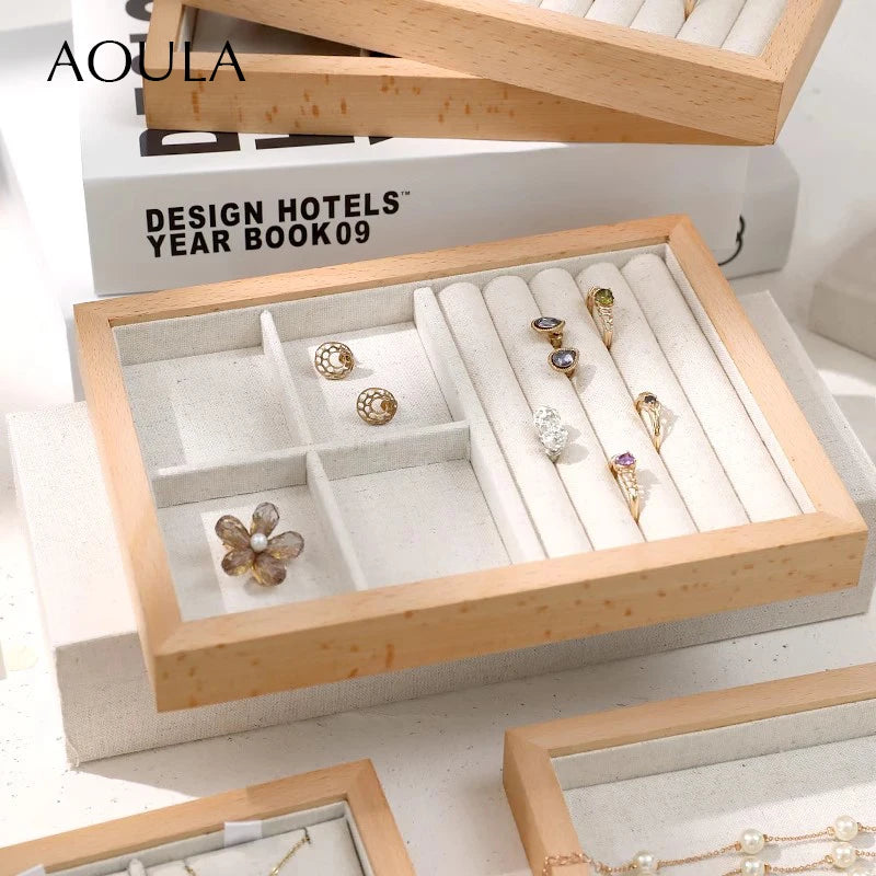 Stackable Ring Earring Jewelry Storage Multi Use Tray Bracelet Necklace Display Stand Holder Wooden Counter Top Drawer Organizer