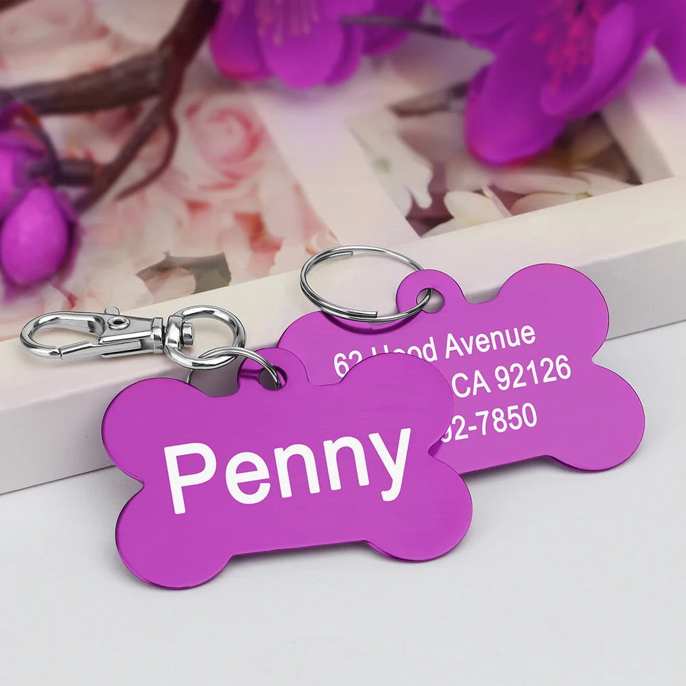 Custom Tags Personalized Dogs Cats ID Tag Custom Alloy Bone Puppy Kitten Collar Accessories Anti-lost Pet Name Tags for Small Large Dog Cat