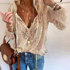 Women's Blouses Spring Summer Fashion Boho Lace Hollow Out Deep V Neck Pullover Shirt Women Elegant Casual Blouse Female Tops