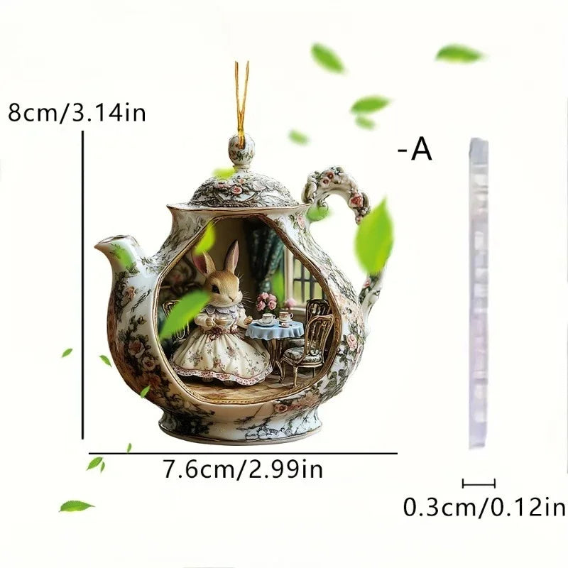 Easter Home Decor Items Rabbit In Teacup Warm Home 2d Acrylic Pendant Backpack Pendant Car