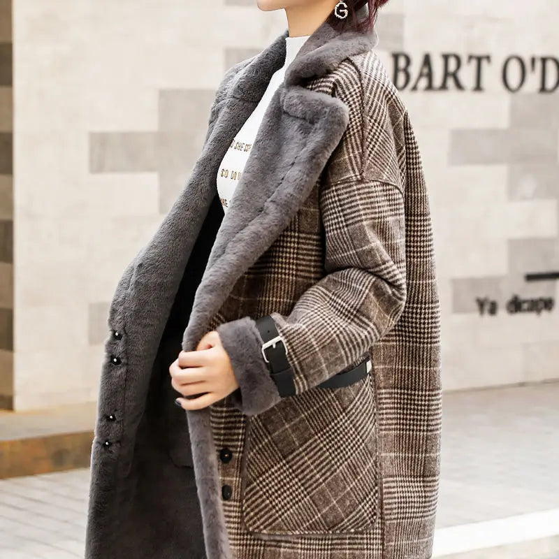 Women Wool Coats Jackets Blends Turn Down Collar Coat Thick Lamb Wool Y2k Streetwear Jacket Work Outerwear Autumn Winter