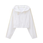 Women's Jacket 2025 Autumn New Arrival White Long Sleeve Simple Style Nylon Short Sports Hooded Top Jacket Casual Fashion