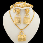 Women Fashion Jewelry Set for Party Classic Design Drop Earrings and Pendant Necklace Weddings Bridal Bracelet Ring Set Gifts